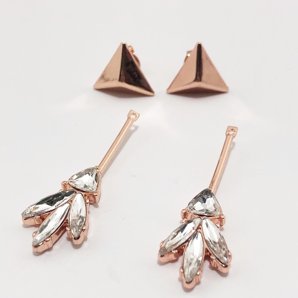 Rose Gold Triangle Stone 2 for 1 Earring Set